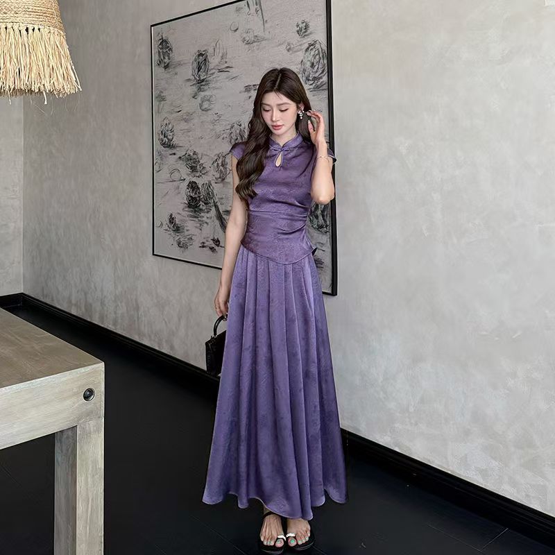 Chinese-style Purple Top And Skirt Two-piece Set