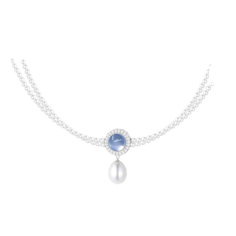 Natural Aquamarine Freshwater Pearl Pendant Necklace For Women