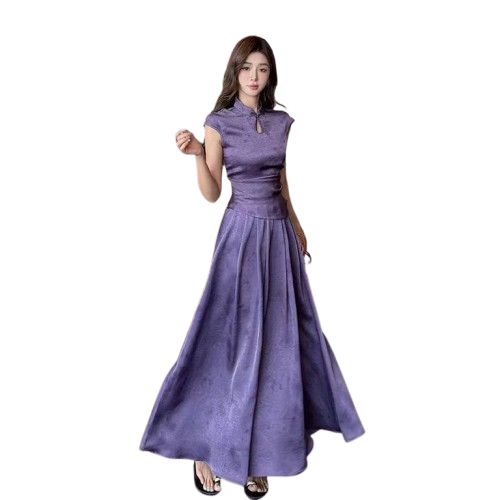 Chinese-style Purple Top And Skirt Two-piece Set