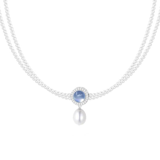 Natural Aquamarine Freshwater Pearl Pendant Necklace For Women